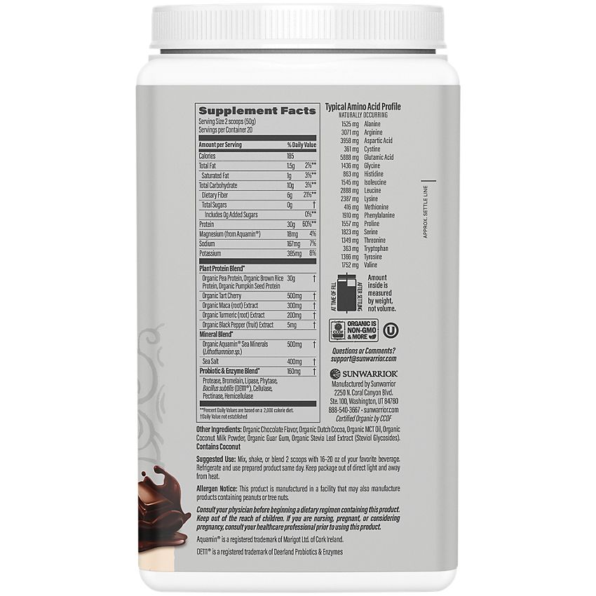 SunWarrior- Plant-Based Active Protein - Chocolate (2.2 Lbs. / 20 Servings)