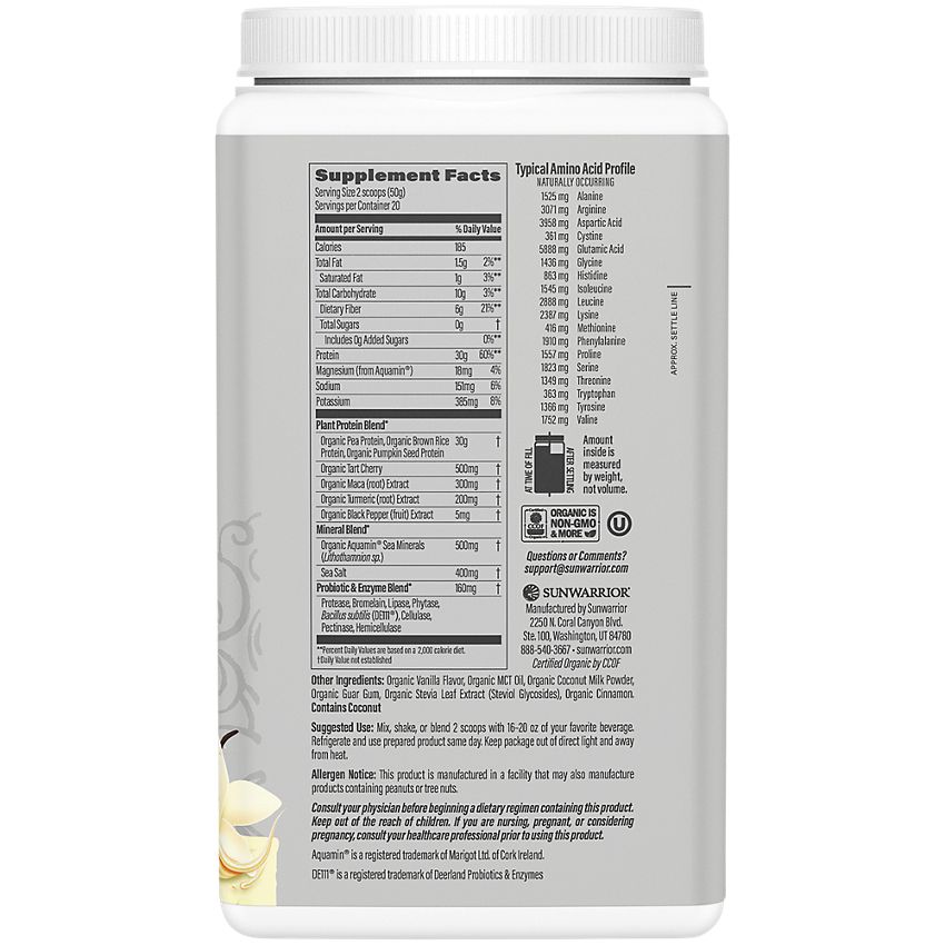 SunWarrior Plant-Based Active Protein - Vanilla (2.2 Lbs. / 20 Servings)