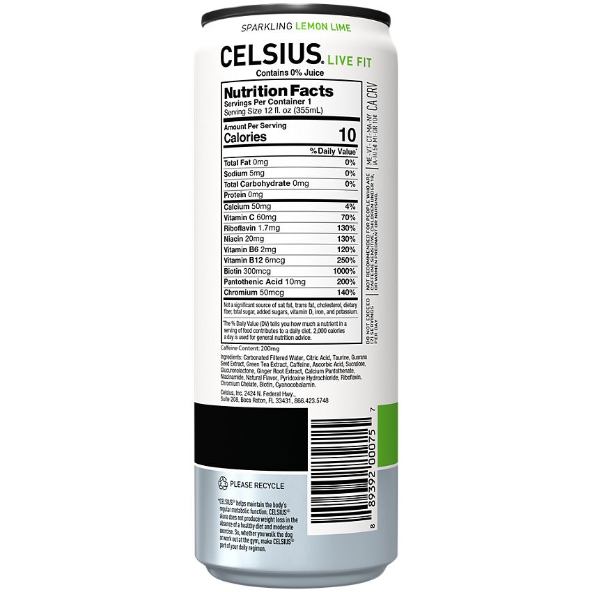 Celsius Sparkling Energy Drink with MetaPlus Formula - Lemon Lime (12 Drinks, 12 Fl Oz. Each)