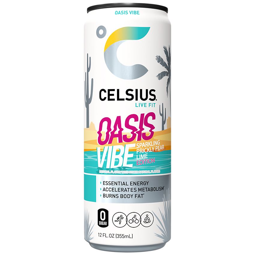 Celsius Sparkling Energy Drink - Oasis Vibe (12 Drinks, 12 Fl Oz. Each)