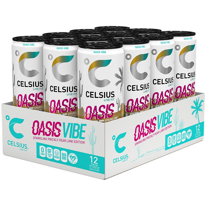 Celsius Sparkling Energy Drink - Oasis Vibe (12 Drinks, 12 Fl Oz. Each)