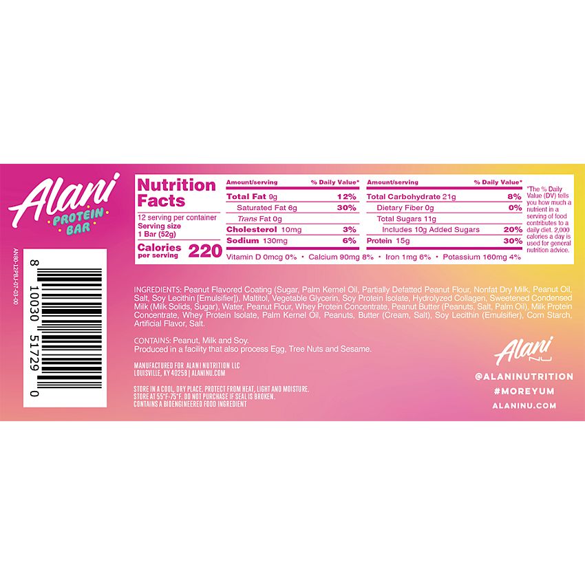 Alani Nu Protein Bar - Peanut Butter & Jelly (12 Bars)