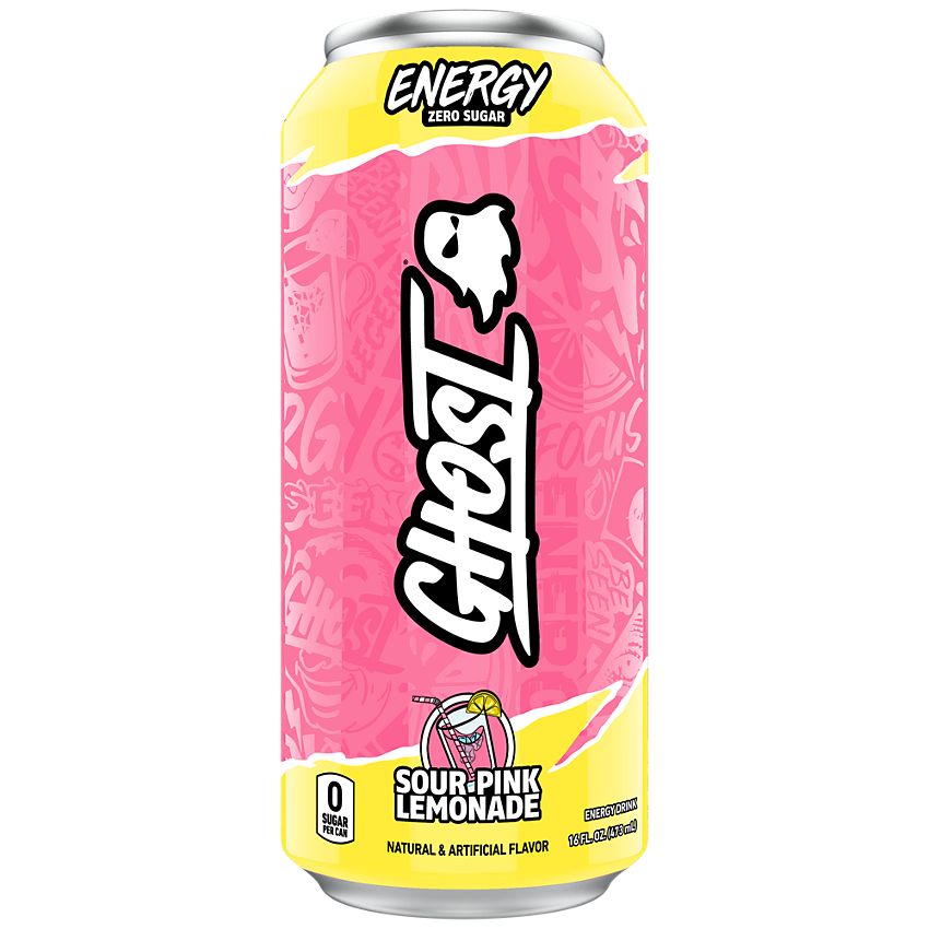 GHOST Energy Drink - Zero Sugar - Sour Pink Lemonade (12 Drinks, 16 Fl Oz. Each)