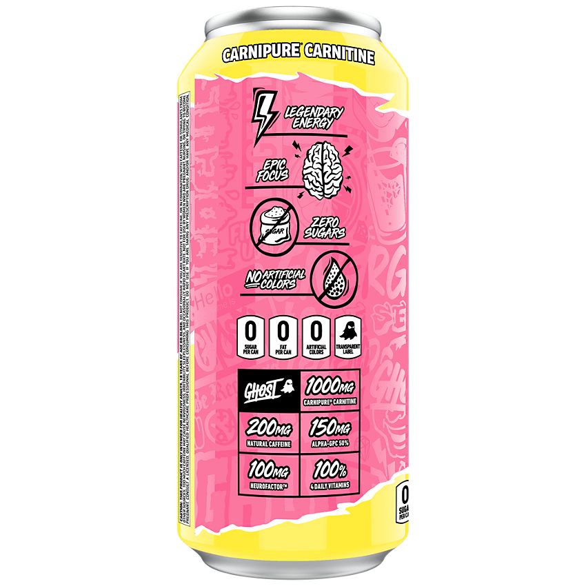 GHOST Energy Drink - Zero Sugar - Sour Pink Lemonade (12 Drinks, 16 Fl Oz. Each)