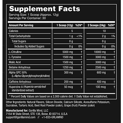 Gorilla Mind - Gorilla Mode Base Pre-Workout Formula – Cherry Blackout (0.79 lbs./30 Servings)