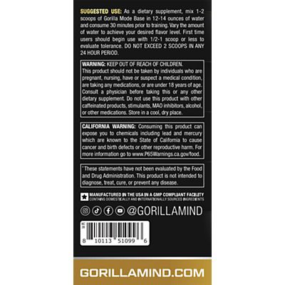 Gorilla Mind - Gorilla Mode Base Pre-Workout Formula – Volcano Burst (0.81 lbs./30 Servings)