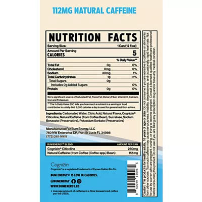 BUM Energy Drink - Blue Snow Cone (12 Drinks, 12 Fl. Oz. Each)