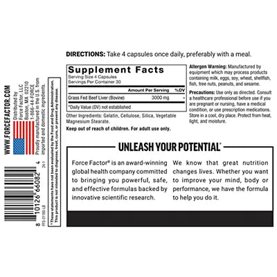 Force Factor Primal Origins Beef Liver - 3,000 MG per Serving (120 Capsules)