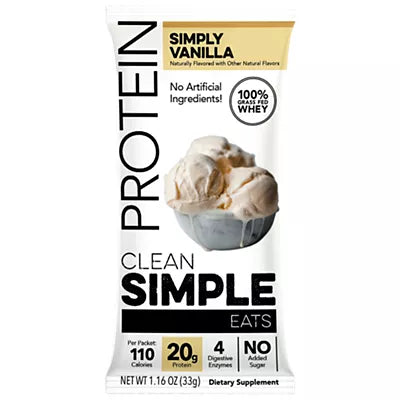 Clean Simple Eats Whey Protein Packets - 100% Grass Fed with 20g Protein - Simply Vanilla (10 Single Serving Packets)