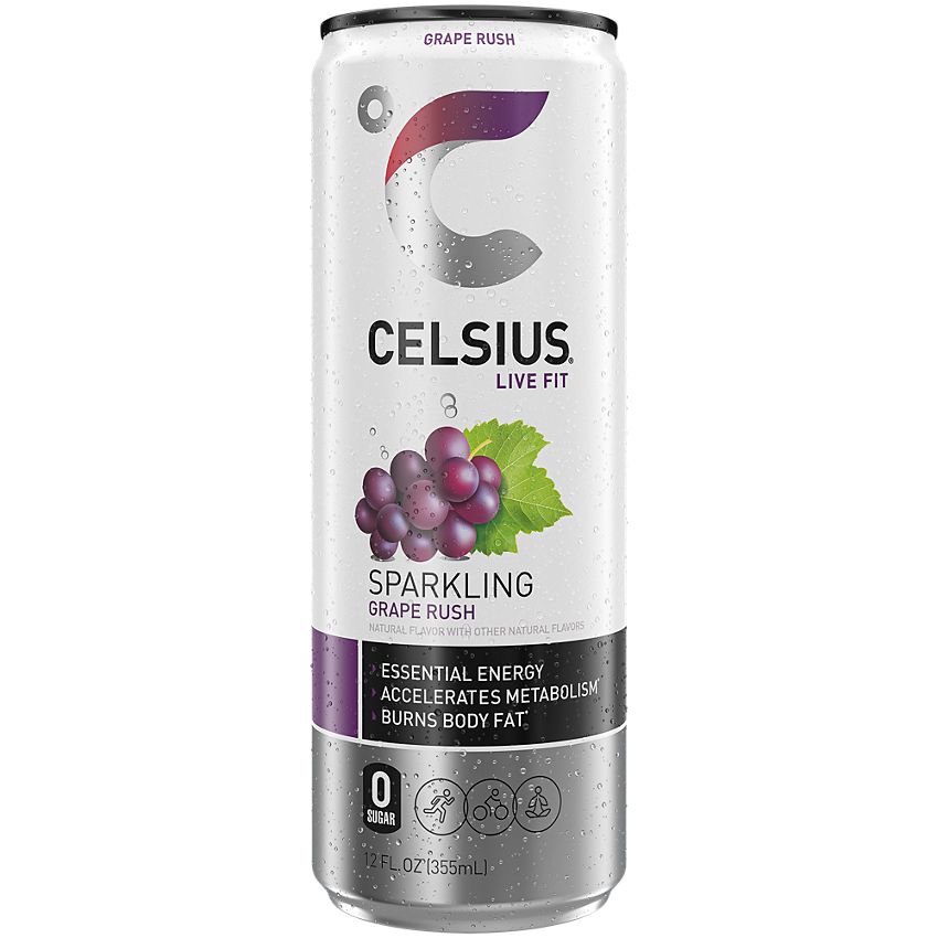 Celsius Live Fit Sparkling Energy Drink - No Sugar - Grape Rush (12 Drinks, 12 Fl Oz. Each)