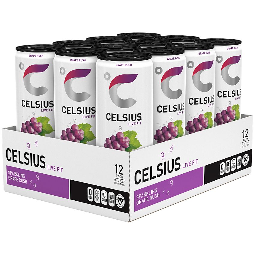 Celsius Live Fit Sparkling Energy Drink - No Sugar - Grape Rush (12 Drinks, 12 Fl Oz. Each)