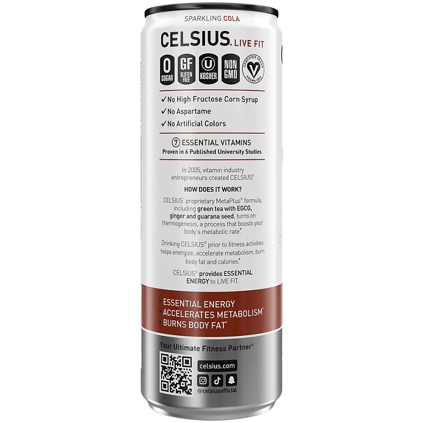 Celsius Live Fit Sparkling Energy Drink - No Sugar - Cola (12 Drinks, 12 Fl Oz. Each)