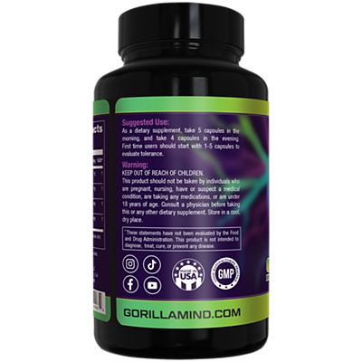 Gorilla Mind – Gorilla Shroom – Cognitive Support – 3,200 MG Lion’s Mane Mushroom (270 Capsules)