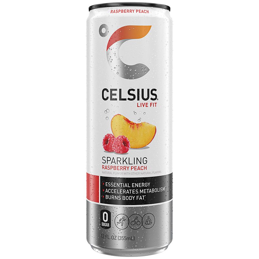 Celsius- Live Fit Sparkling Energy Drink - No Sugar - Raspberry Peach (12 Drinks, 12 Fl Oz. Each)