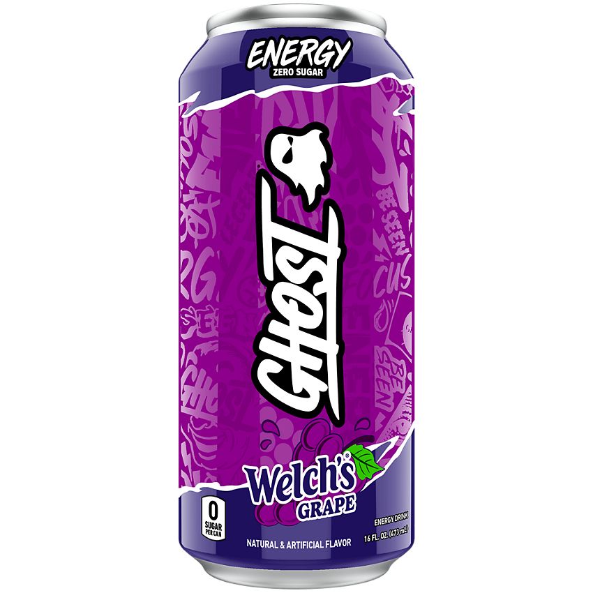 GHOST Energy Drink - Zero Sugar - Welch's Grape (12 Drinks, 16 Fl Oz. Each)