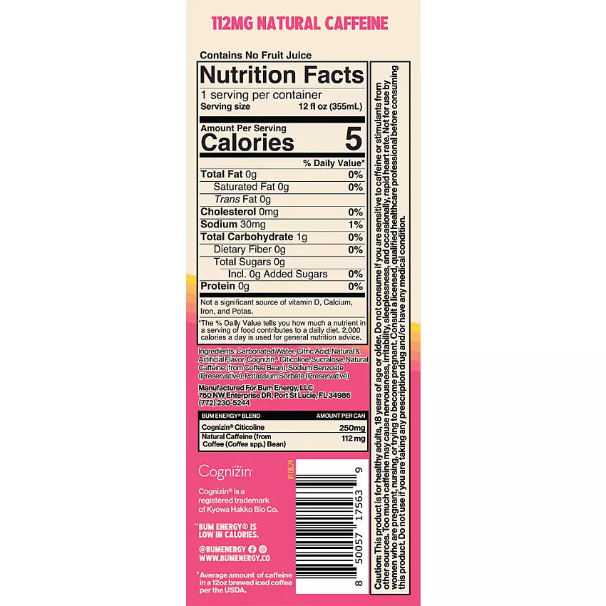 BUM Energy Drink - Pink Lemonade (12 Drinks, 12 Fl. Oz. Each)