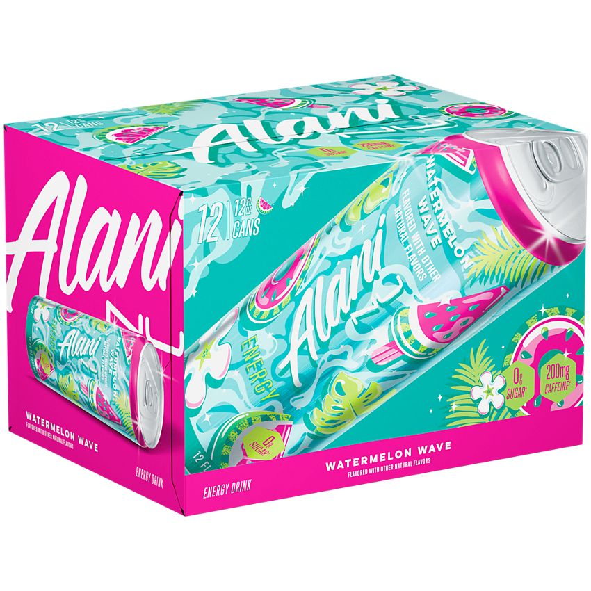 Alani Nu Energy Drink - Watermelon Wave by Megan Moroney (12 Drinks, 12 Fl. Oz. Each)