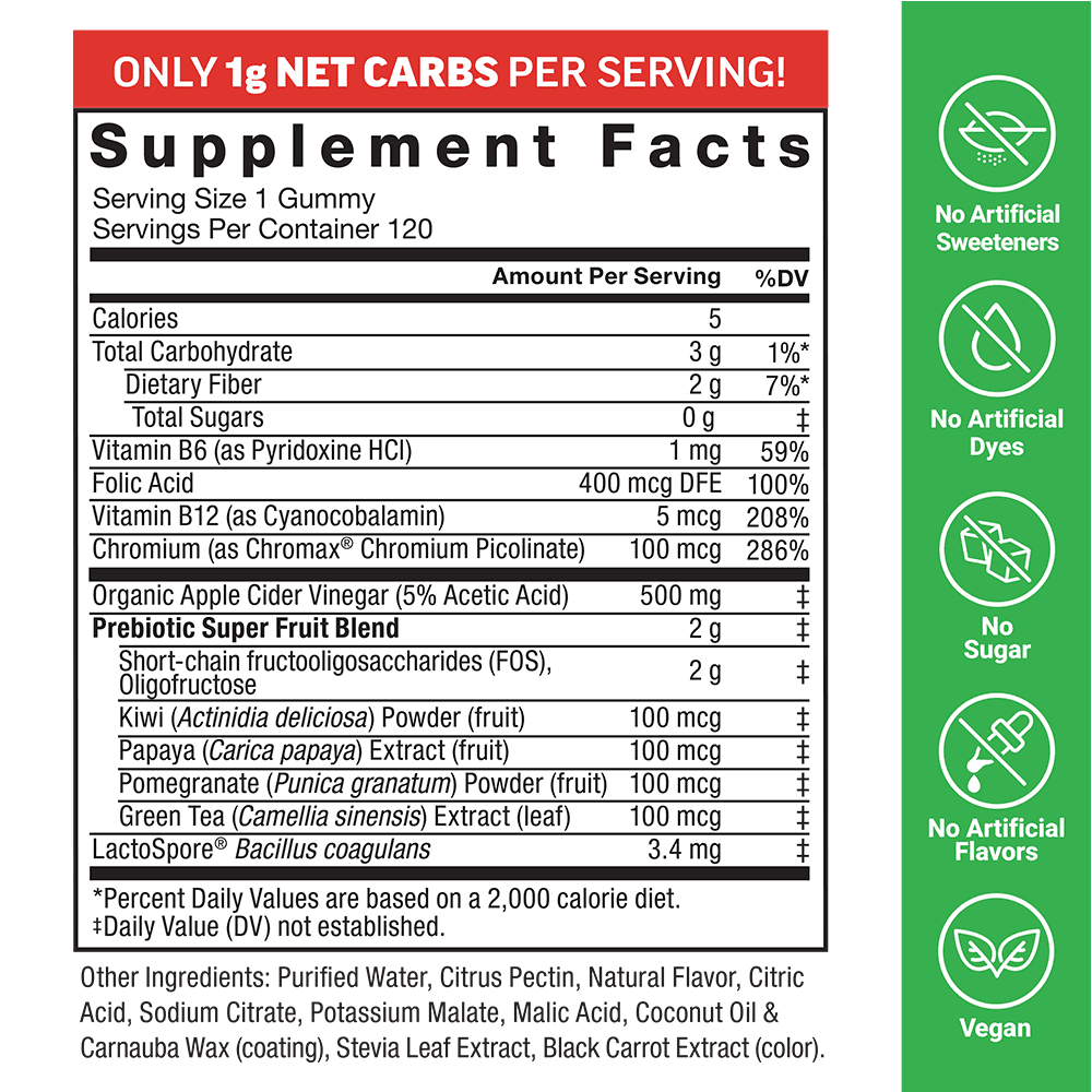 Force Factor- ProbioSlim Keto ACV Gummies, Organic Apple Cider Vinegar Gummies, LactoSpore Probiotics & Prebiotics to Support Digestion, Metabolism, & Immune Health, 1 Net Carb, Apple Flavor( 120count)