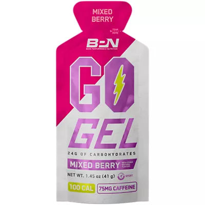 Bare Performance Nutrition Go Gel - Endurance Gel Packets with 24g of Carbs & 75MG of Caffeine - Mixed Berry (10 Single Serving Packets)