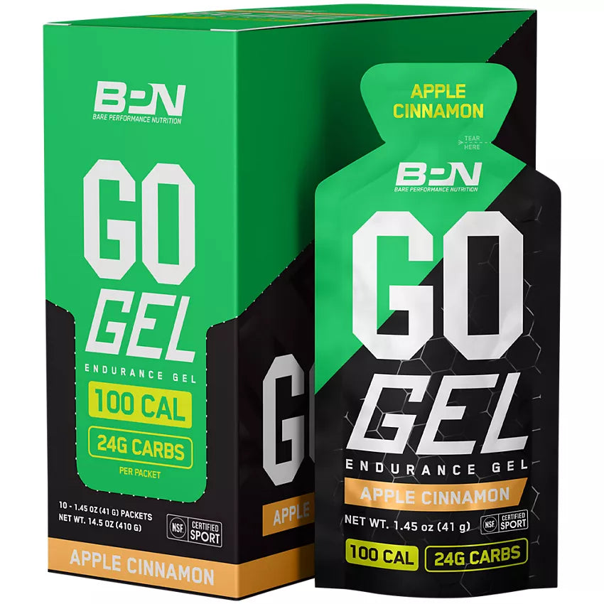 Bare Performance Nutrition Go Gel - Endurance Gel Packets with 24g of Carbs - Apple Cinnamon (10 Single Serving Packets)