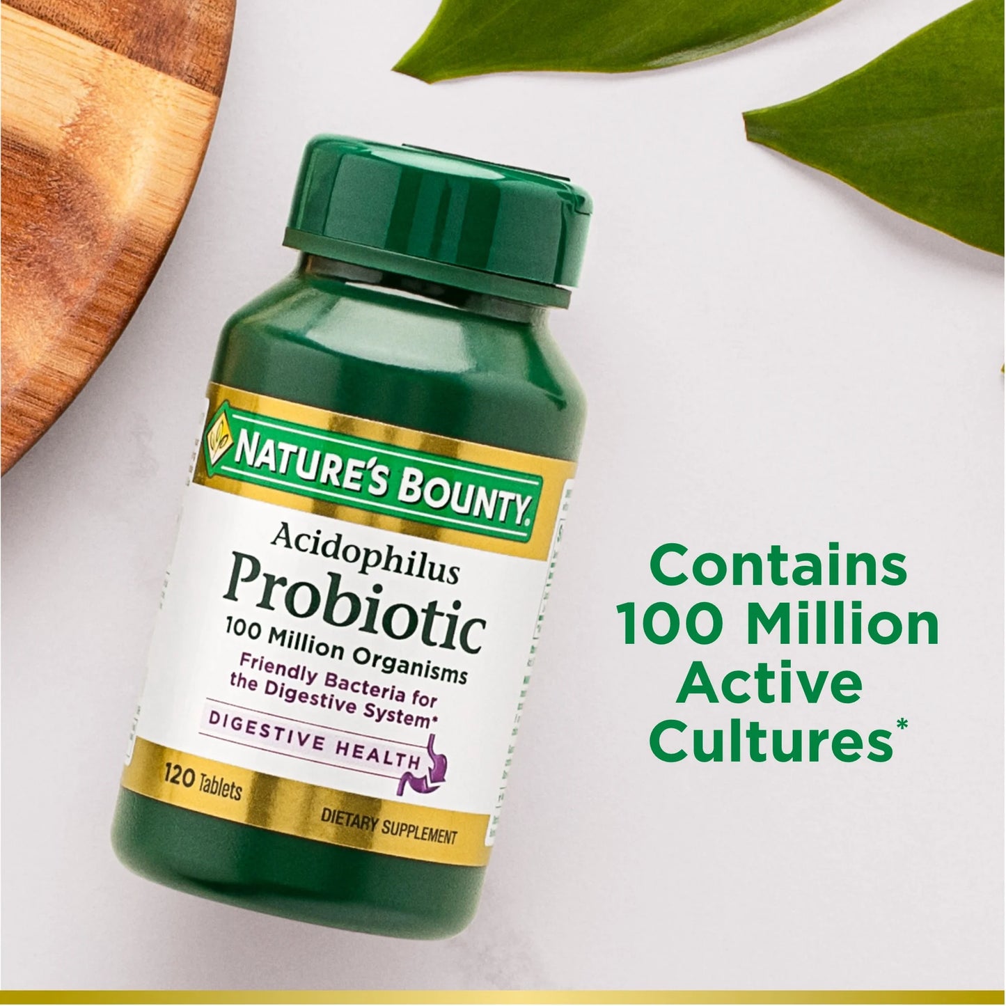 Nature's Bounty Acidophilus Probiotic Tablets for Men and Women, Digestive Health Supplement, 100 Ct ( 2 Pack )