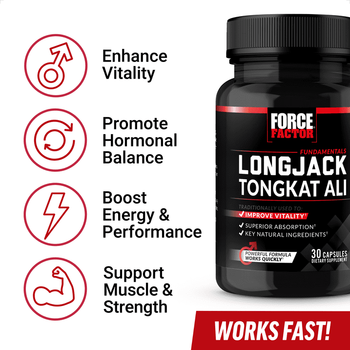 Force Factor - Longjack Tongkat Ali 500mg, Vitality Supplement for Men, 30 Capsules