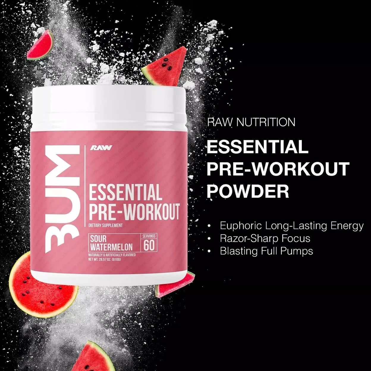 RAW Nutrition CBUM Essential Pre Workout Powder Sour Watermelon (60 Servings)