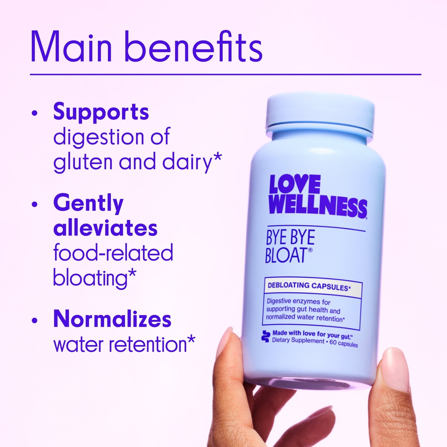 Love Wellness Bye Bye Bloat, Debloating Capsules, 60ct