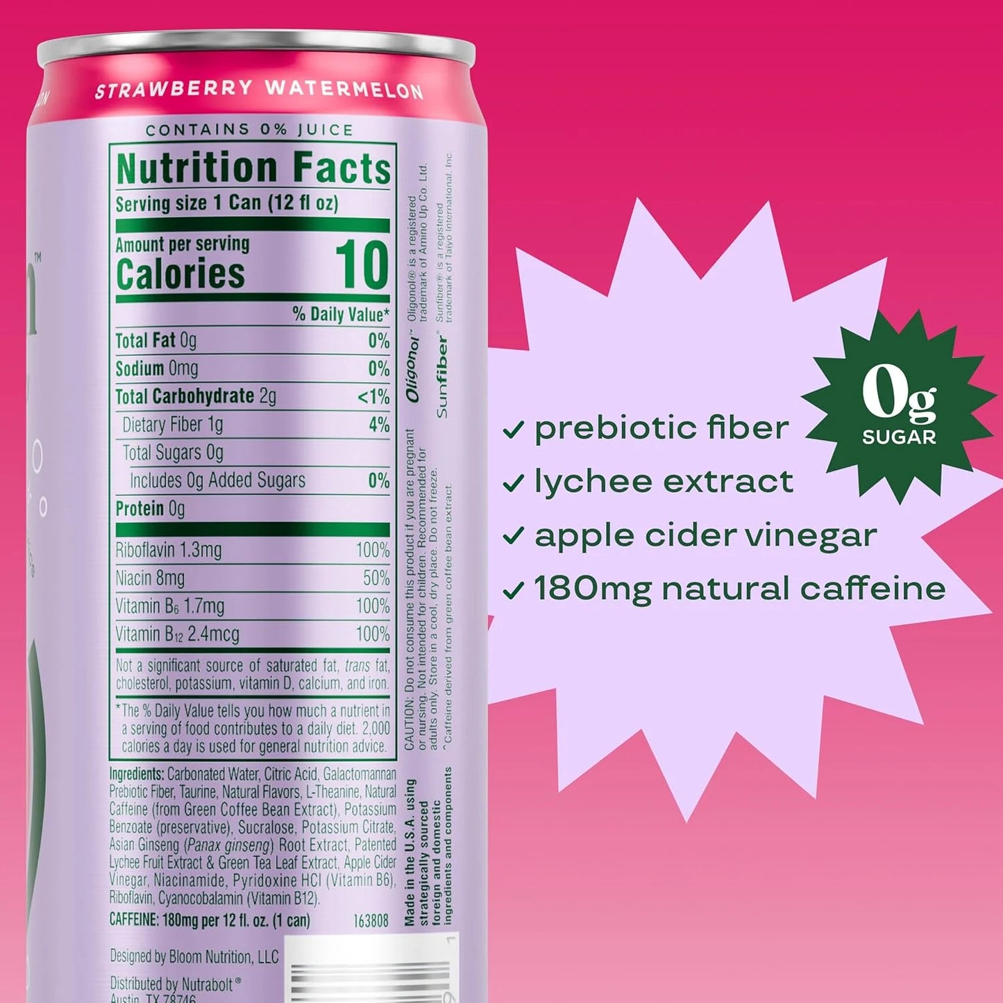Bloom Greens- Bloom Sparkling Energy Strawberry Watermelon 12oz (Single Can)