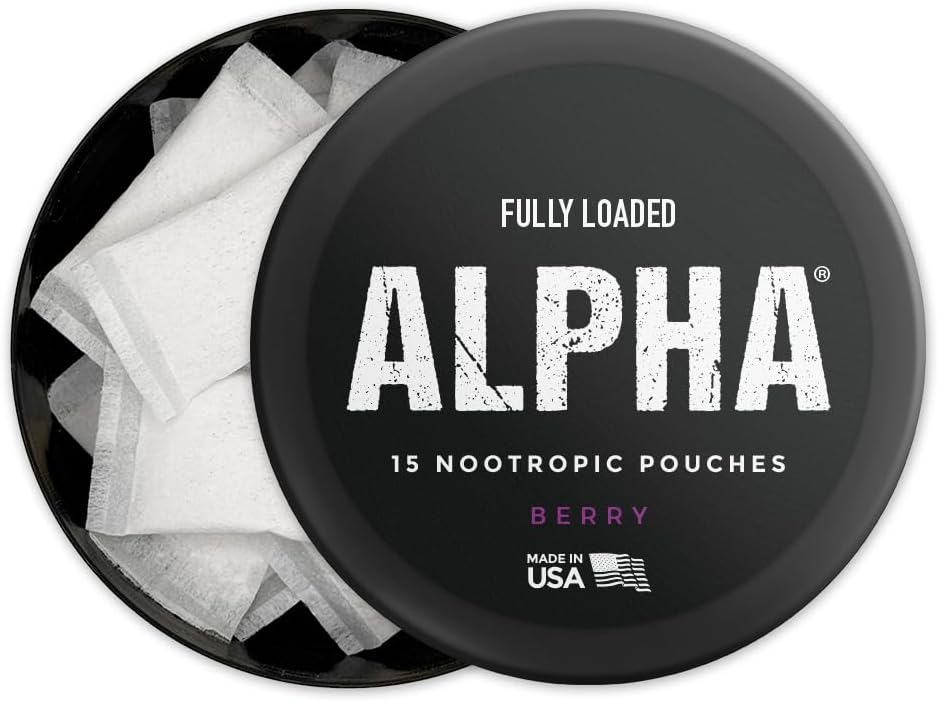 Fully Loaded Alpha Nootropic Pouches (Berry) - 5 Cans - 15 Pouches per can - Effective Nootropic Delivery, Nic Pouch Replacement - Faster Absorption, Alpha GPC, L-Tyrosine, GABA