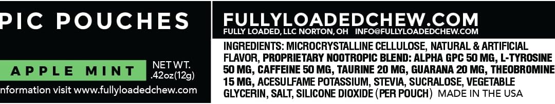 Fully Loaded Alpha Fuel Nootropic Pouches (Apple Mint Fuel) - Nootropic Energy Pouches with Caffeine, Alpha GPC, Tyrosine, Taurine, Guarana and More