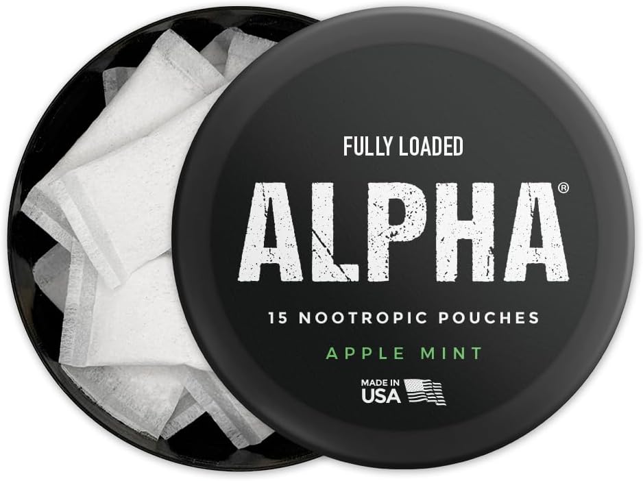 Fully Loaded Alpha Nootropic Pouches (Apple Mint) - 5 Cans - 15 Pouches per can - Effective Nootropic Delivery, Nic Pouch Replacement - Faster Absorption, Alpha GPC, L-Tyrosine, GABA