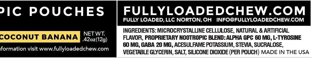 Fully Loaded Alpha Nootropic Pouches (Coconut Banana) - 5 Cans - 15 Pouches per can - Effective Nootropic Delivery, Nic Pouch Replacement - Faster Absorption, Alpha GPC, L-Tyrosine, GABA