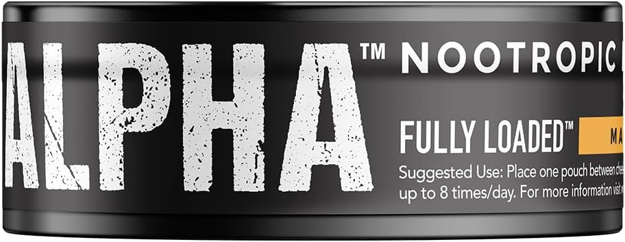 Fully Loaded Alpha Nootropic Pouches (Mango) - 5 Cans - 15 Pouches per can -Effective Nootropic Delivery, Nic Pouch Replacement - Faster Absorption, Alpha GPC, L-Tyrosine, GABA