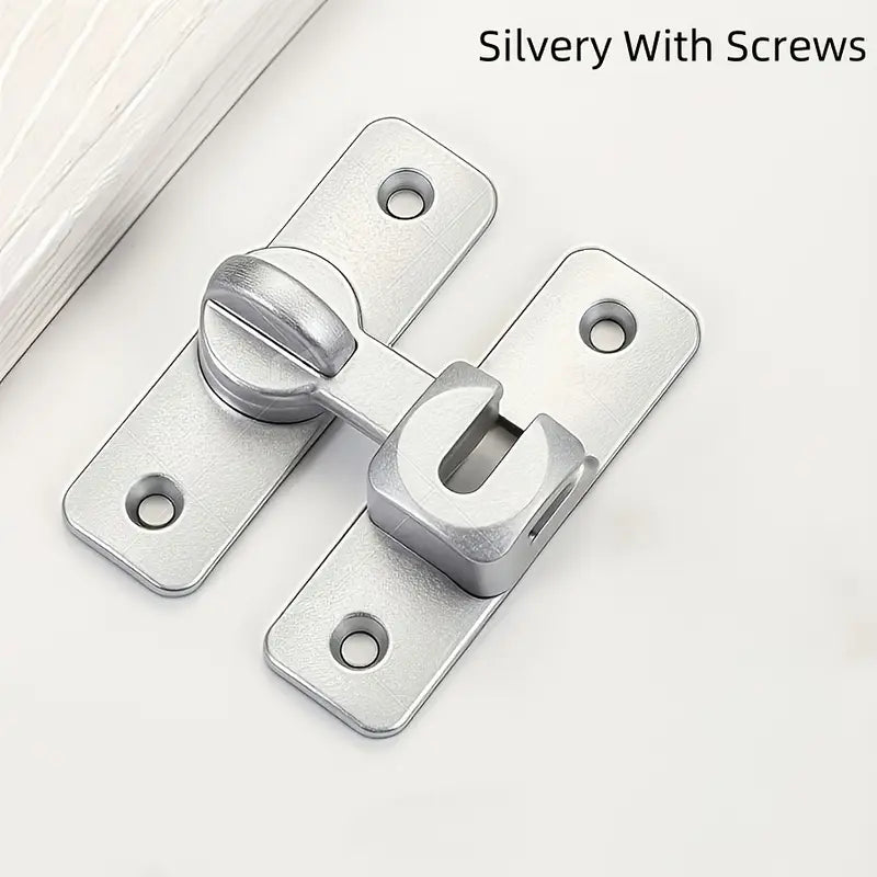 Heavy-Duty Anti-Theft Door Lock, 90°/180° Adjustable Sliding Pin Lock – Keyless Entry, Stainless Steel Construction, Silvery Finish with Screws – Reinforced Security Lock for Home, Office, Hotel & Garage Doors