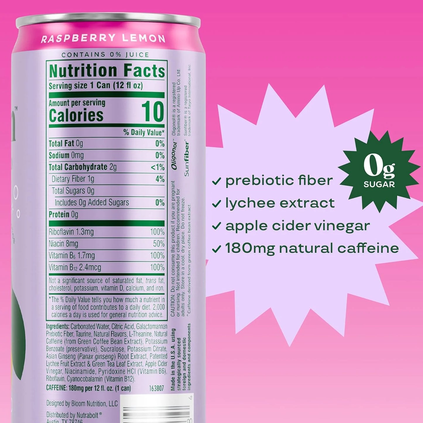 Bloom Sparkling Energy Raspberry Lemonade 12oz Single Can