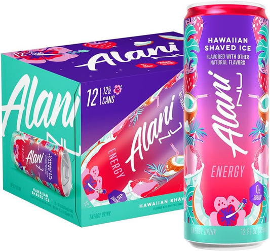 Alani Nu Energy Drink - Hawaiian Shaved Ice by Brittany Mahomes (12 Drinks, 12 Fl. Oz. Each)