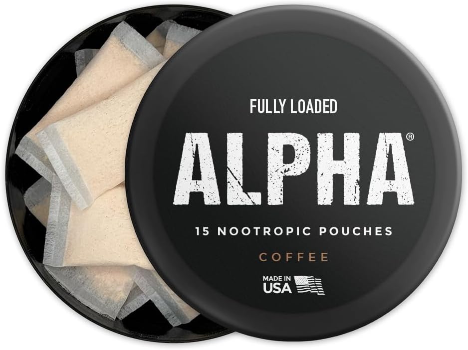 Fully Loaded Alpha Nootropic Pouches (Coffee) - 5 Cans - 15 Pouches per can - Effective Nootropic Delivery, Nic Pouch Replacement - Faster Absorption, Alpha GPC, L-Tyrosine, GABA