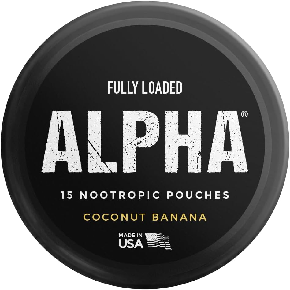 Fully Loaded Alpha Nootropic Pouches (Coconut Banana) - 5 Cans - 15 Pouches per can - Effective Nootropic Delivery, Nic Pouch Replacement - Faster Absorption, Alpha GPC, L-Tyrosine, GABA