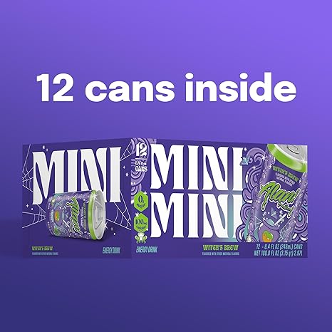 Alani Nu WITCHES BREW, Low Calorie Energy Drinks, 100mg Caffeine, Biotin, B Vitamins, Zero Sugar, 10 Calories or Less, 8 Fl Oz Cans, 12 Pack