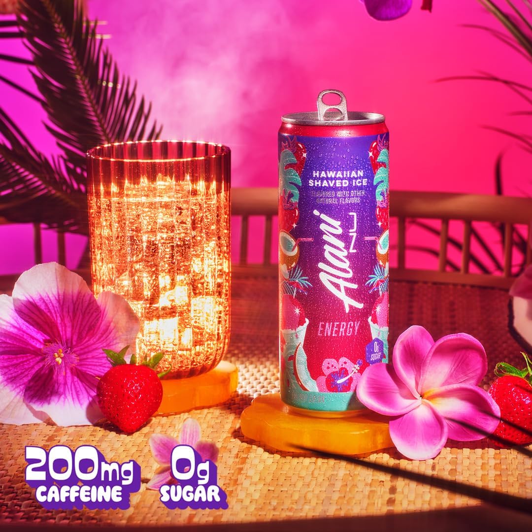 12 Pack- Alani Nu HAWAIIAN SHAVED ICE, Sugar Free, Low Calorie Energy Drinks, 200mg Caffeine, Biotin, B Vitamins, Zero Sugar, 10 Calories, 12 Fl Oz Cans