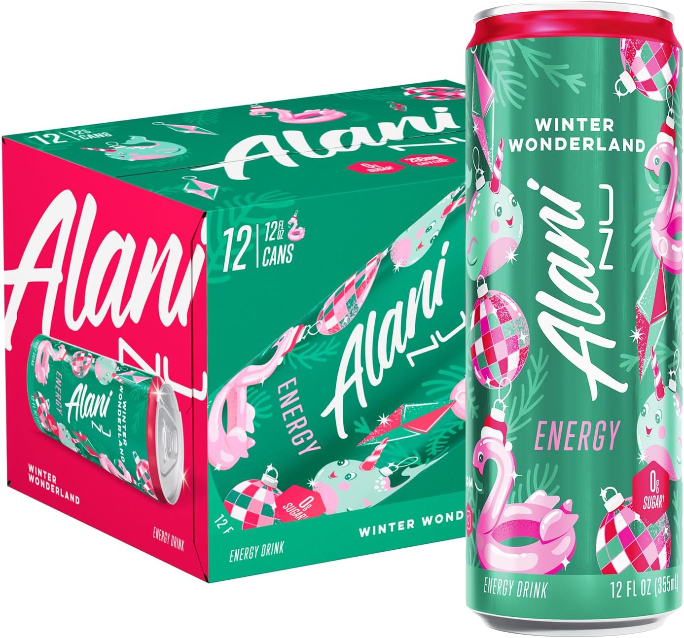 12 Pack- Alani Nu WINTER WONDERLAND Sugar Free, Low Calorie Energy Drinks | 200mg Caffeine | Biotin B Vitamins | Zero Sugar | 10 Calories | 12 Fl Oz Cans