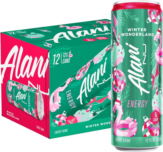 12 Pack- Alani Nu WINTER WONDERLAND Sugar Free, Low Calorie Energy Drinks | 200mg Caffeine | Biotin B Vitamins | Zero Sugar | 10 Calories | 12 Fl Oz Cans