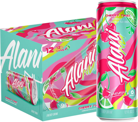 Alani Nu CHERRY TWIST Sugar Free, Low Calorie Energy Drinks, 200mg Caffeine, Biotin B Vitamins, Zero Sugar, 15 Calories, 12 Fl Oz Cans, 12 Pack
