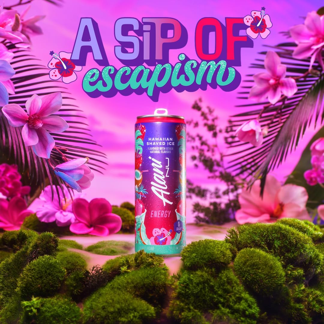Alani Nu Energy Drink - Hawaiian Shaved Ice by Brittany Mahomes (12 Drinks, 12 Fl. Oz. Each)