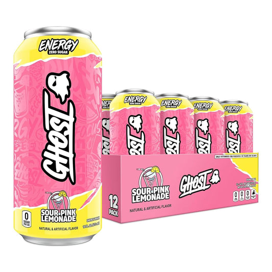 GHOST Energy Drink - Zero Sugar - Sour Pink Lemonade (12 Drinks, 16 Fl Oz. Each)