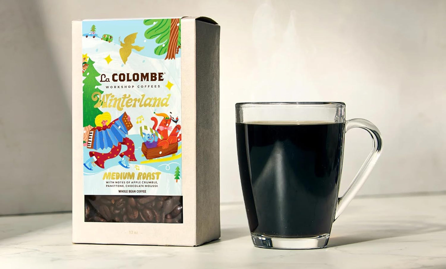 La Colombe Winterland Medium Roast Whole Bean Coffee - Notes of Roasted Almond, Chocolate Mousse & Rum Cake, 12 Ounce (Pack of 1)