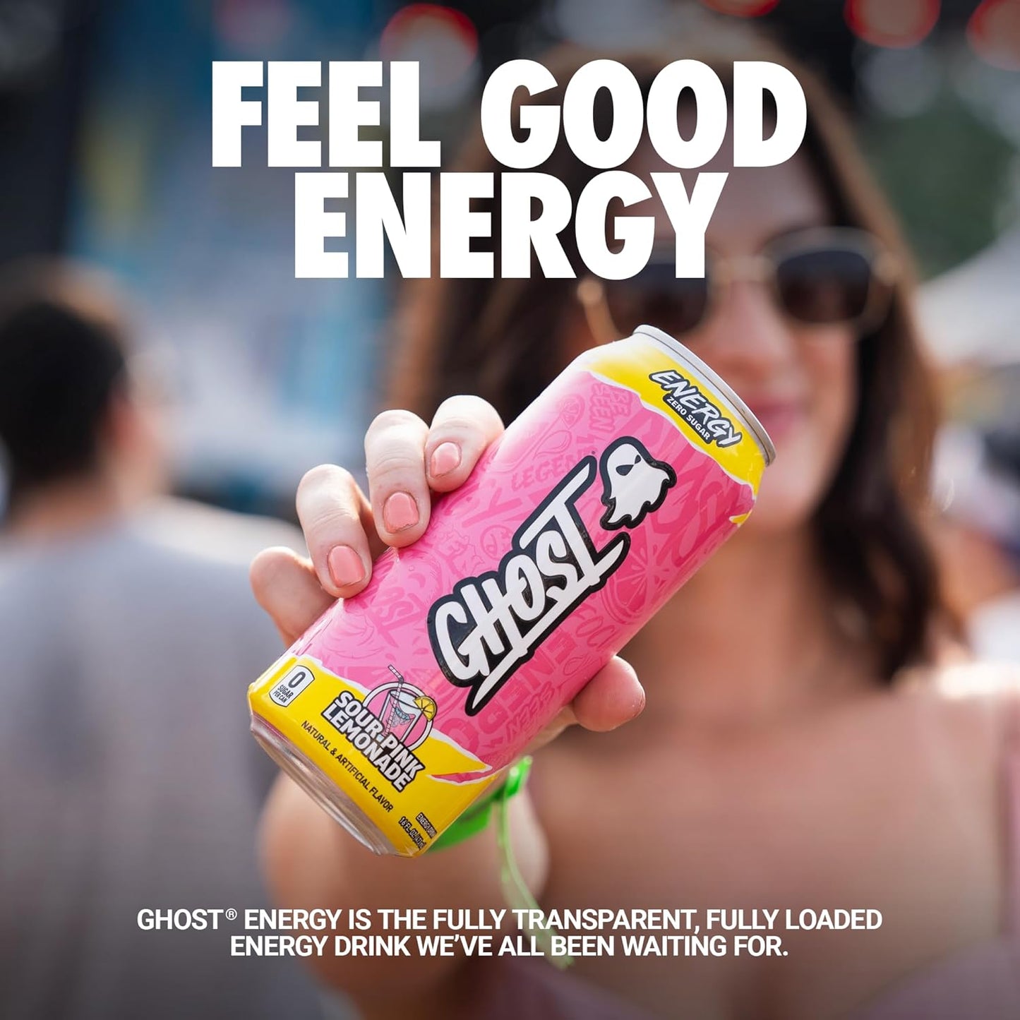 GHOST Energy Drink - Zero Sugar - Sour Pink Lemonade (12 Drinks, 16 Fl Oz. Each)