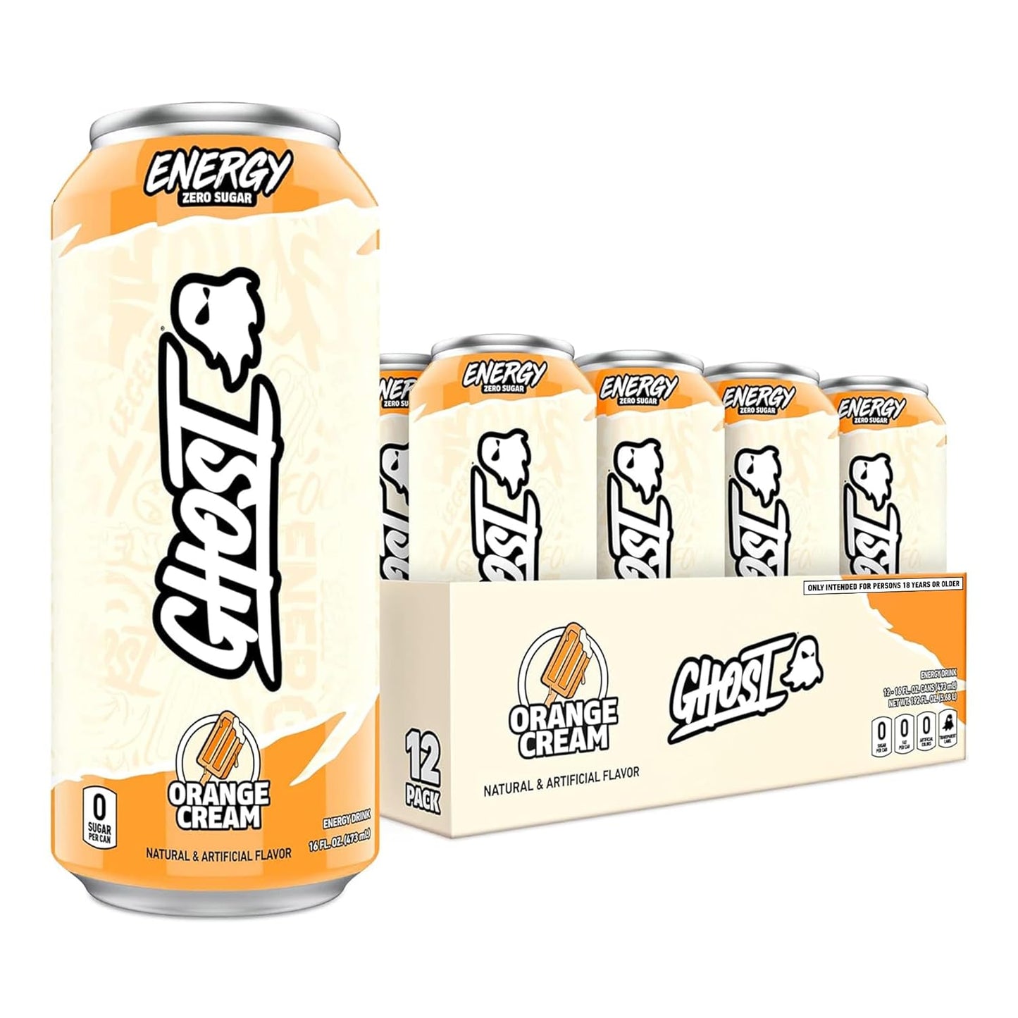 GHOST Energy Drink - Zero Sugar - Orange Cream (12 Drinks, 16 Fl Oz. Each)