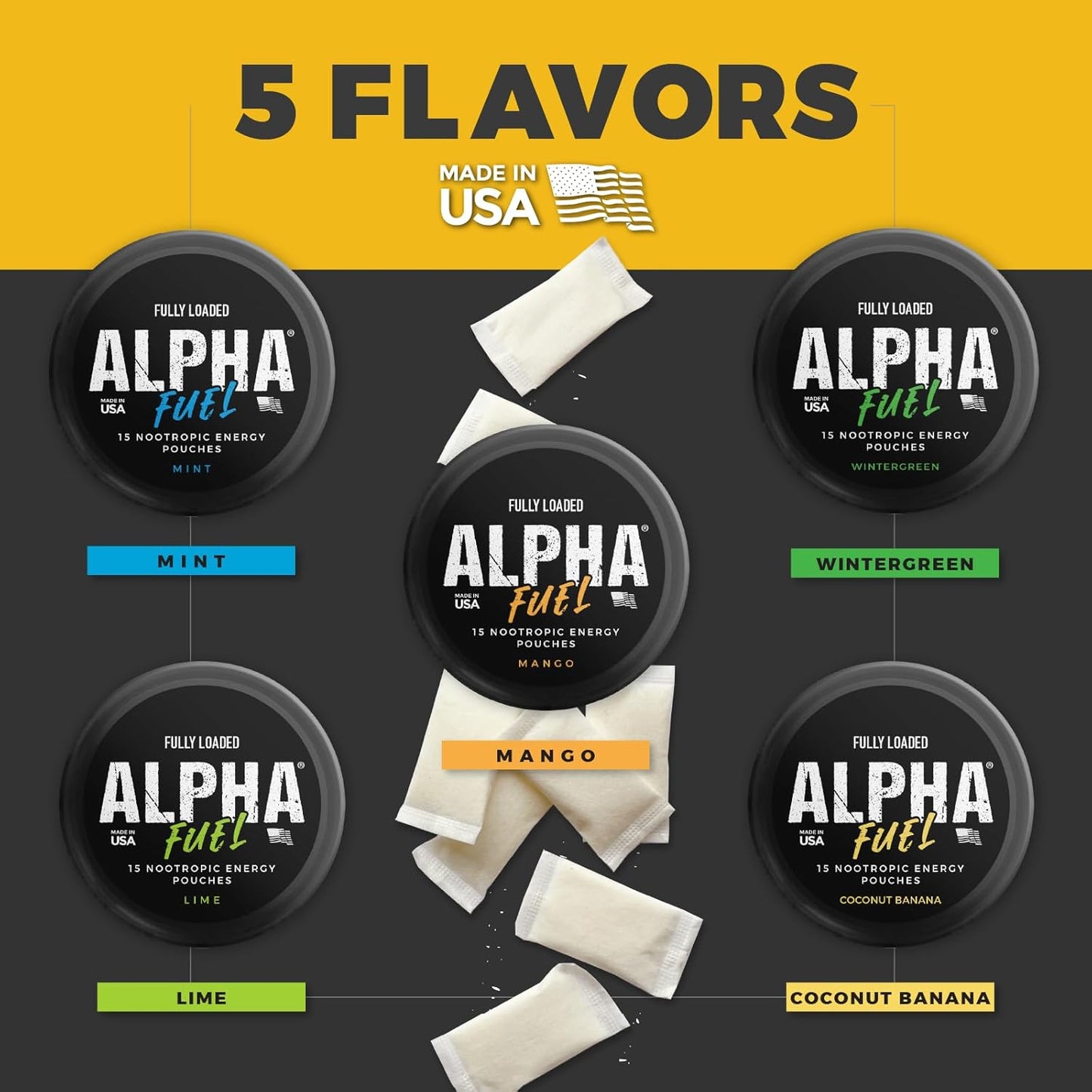 Fully Loaded Alpha Fuel Nootropic Pouches (Lime Fuel) - Nootropic Energy Pouches with Caffeine, Alpha GPC, Tyrosine, Taurine, Guarana and More